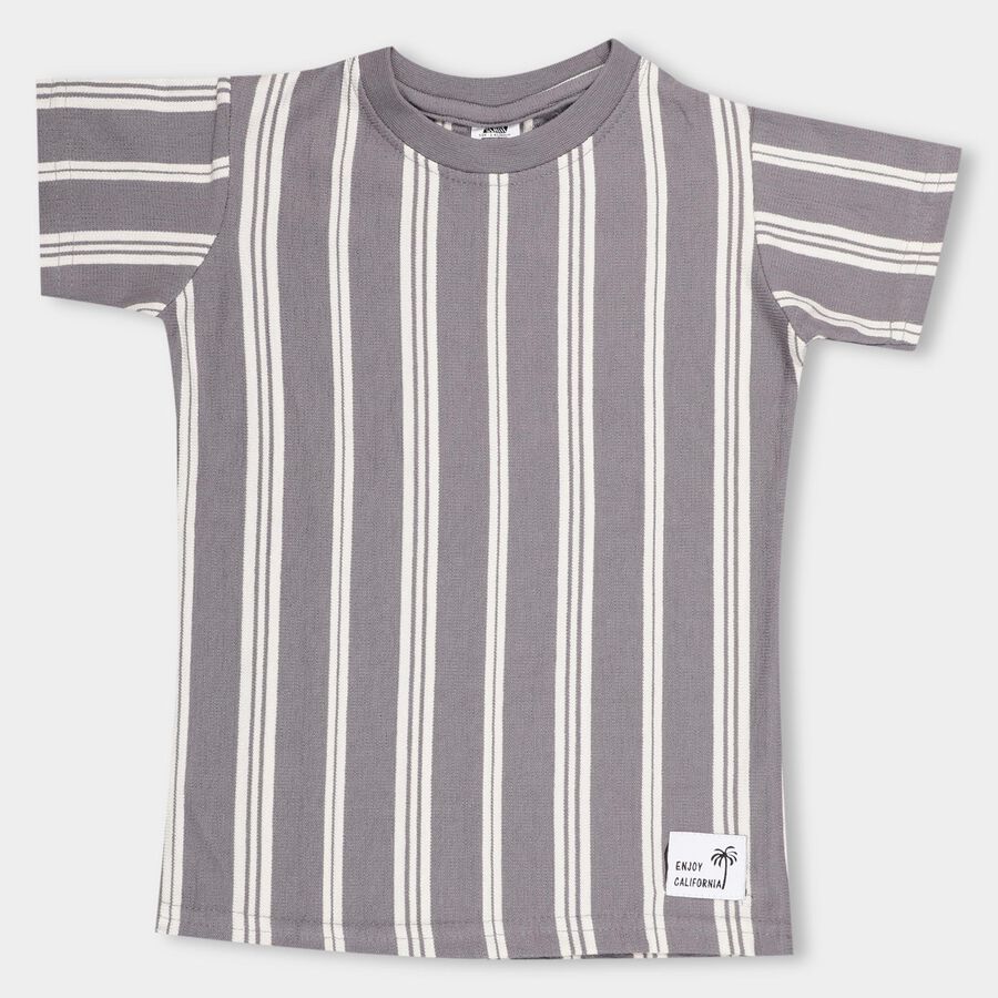 Boys' Light Grey Round Neck Casual T-Shirt, हल्का ग्रे, large image number null
