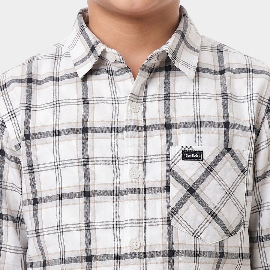 Boys White Cotton Long Sleeve Collared Shirt, सफ़ेद, large