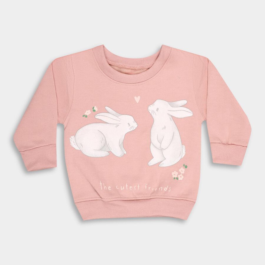 Infants Soft Dusty Pink Crew Neck Casual Sweatshirt, गुलाबी, large image number null