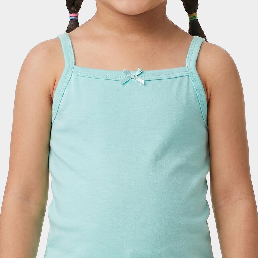 Girls' Aqua Cotton Square Neck Sleeveless Vest, एक्वा, large