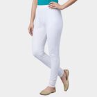 Women's White Slim Fit Solid Cotton Churidar, White, small