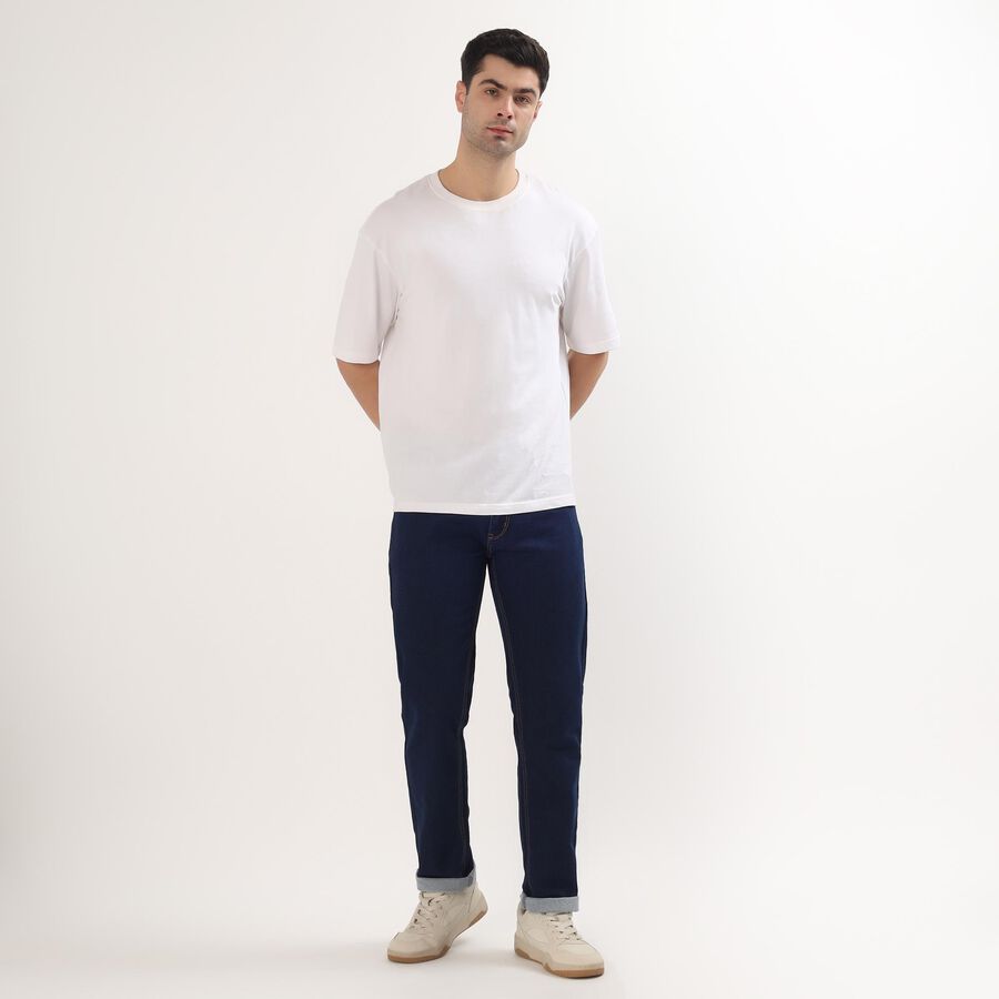 Men's Deep Midnight Navy Blue Slim Fit Washed Jeans, Dark Blue, large