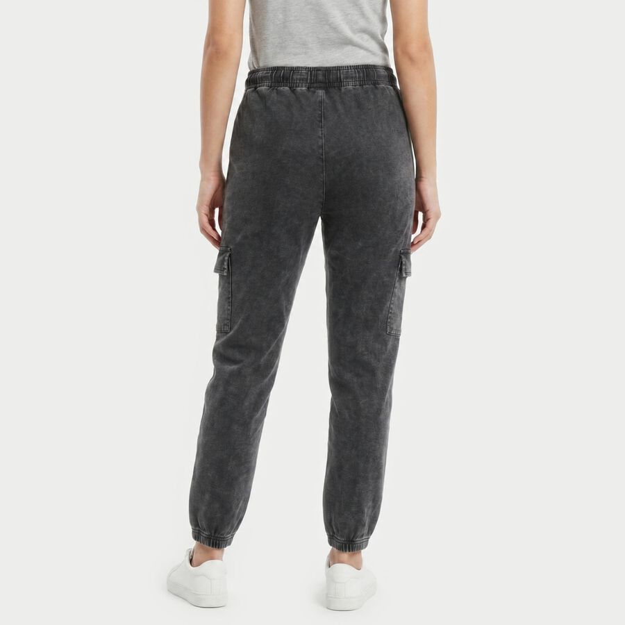 Women's Black Jogger Fit Cargo Track Pants, काला, large