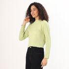 Women's Light Sage Green Round Neck Casual Crop Top, Light Green, small image number null