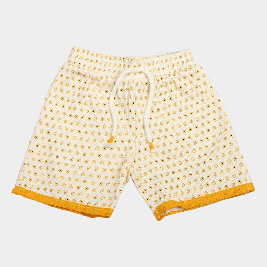 Girls White Regular Fit Printed Shorts, सफ़ेद, large
