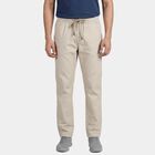 Men's Beige Slim Fit Flat-Front Casual Trousers, Beige, small