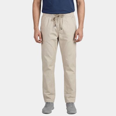 Men's Beige Slim Fit Flat-Front Casual Trousers