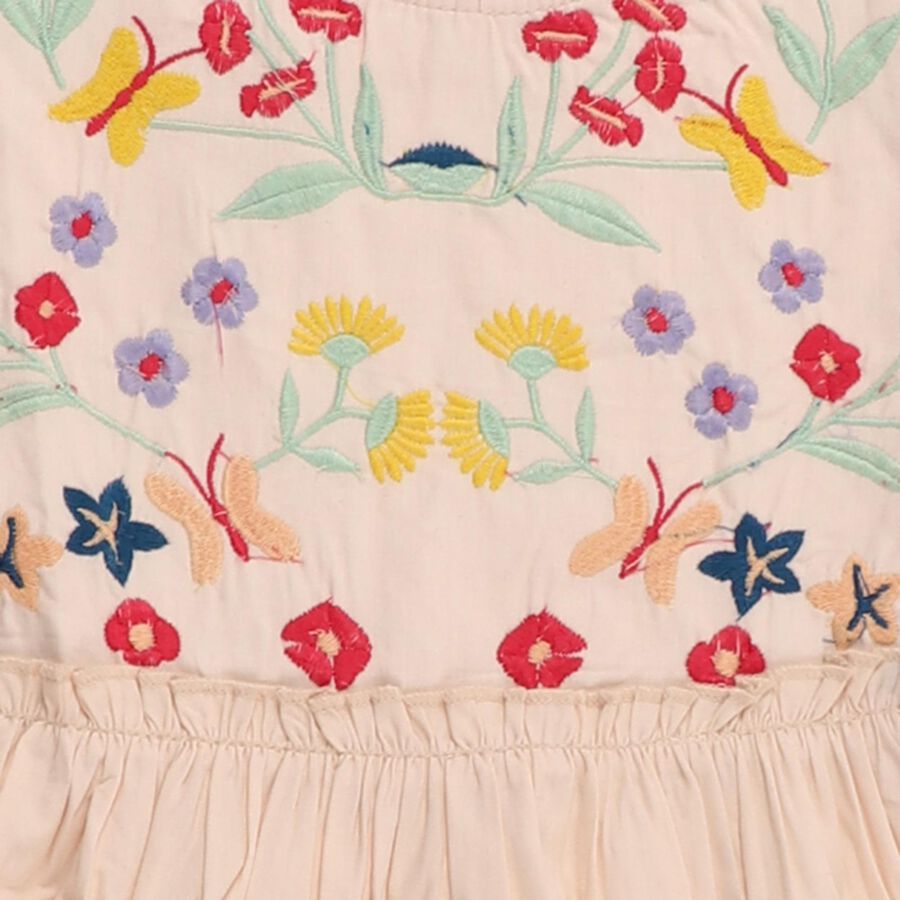 Girls' Light Peach Embroidered Cotton Casual Frock, Light Pink, large image number null