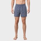 Men's Mid Blue Relaxed Fit Checked Boxers, मध्यम नीला, small