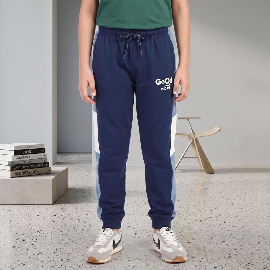 Boys' Navy Blue Jogger Graphic Printed Winter Pyjama, Navy Blue, large