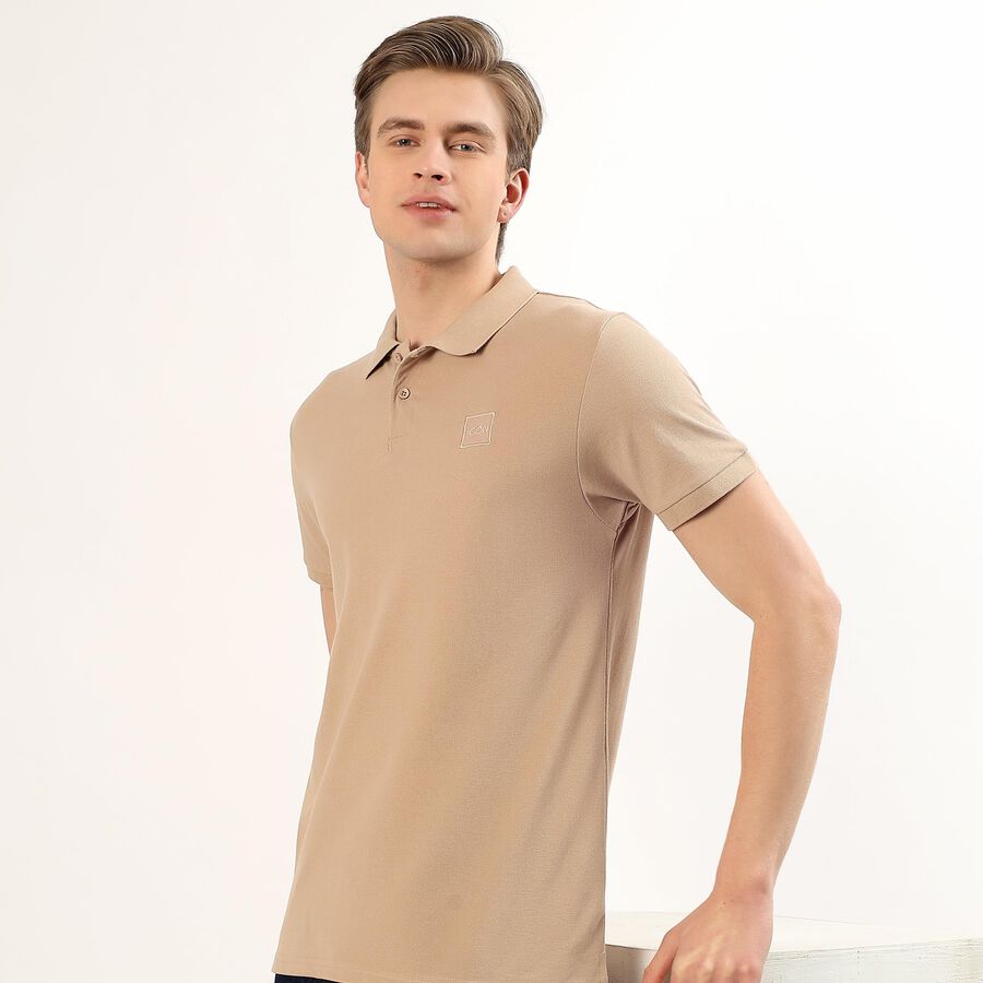 Men's Collared Half Sleeves T-Shirt, Beige, large