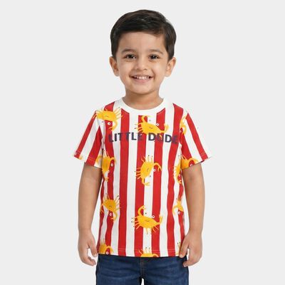 Boys Red Cotton Crew Neck Regular Boys T-Shirt