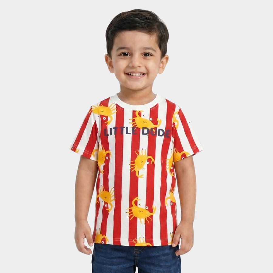 Boys Red Cotton Crew Neck Regular Boys T-Shirt, लाल, large