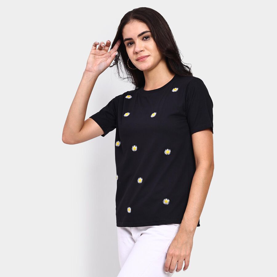 Ladies' Round Neck T-Shirt , काला, large image number null