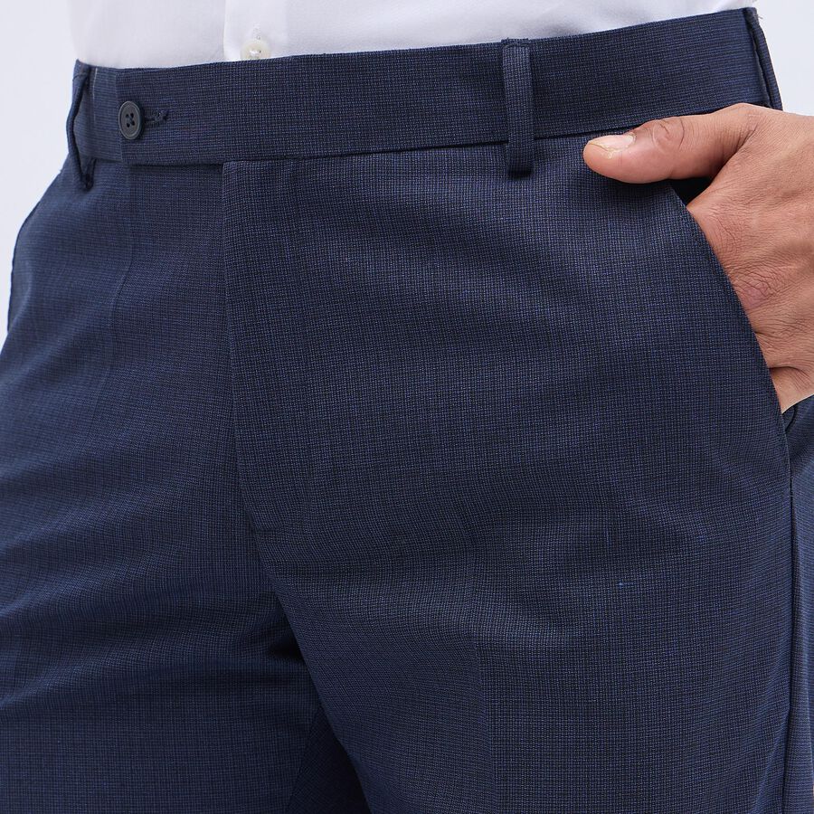 Men's Fixed Waist Slim Fit Formal Trousers, Navy Blue, large image number null