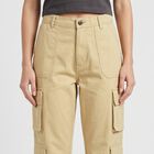 Women's Beige Straight Fit Cargo Trousers, Beige, small