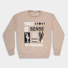 Boys Muted Beige Crew Neck Graphic Sweatshirt, गहरा पीला, small image number null