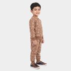 Boys Brown Crew Neck Printed Baba Suit, भूरा, small