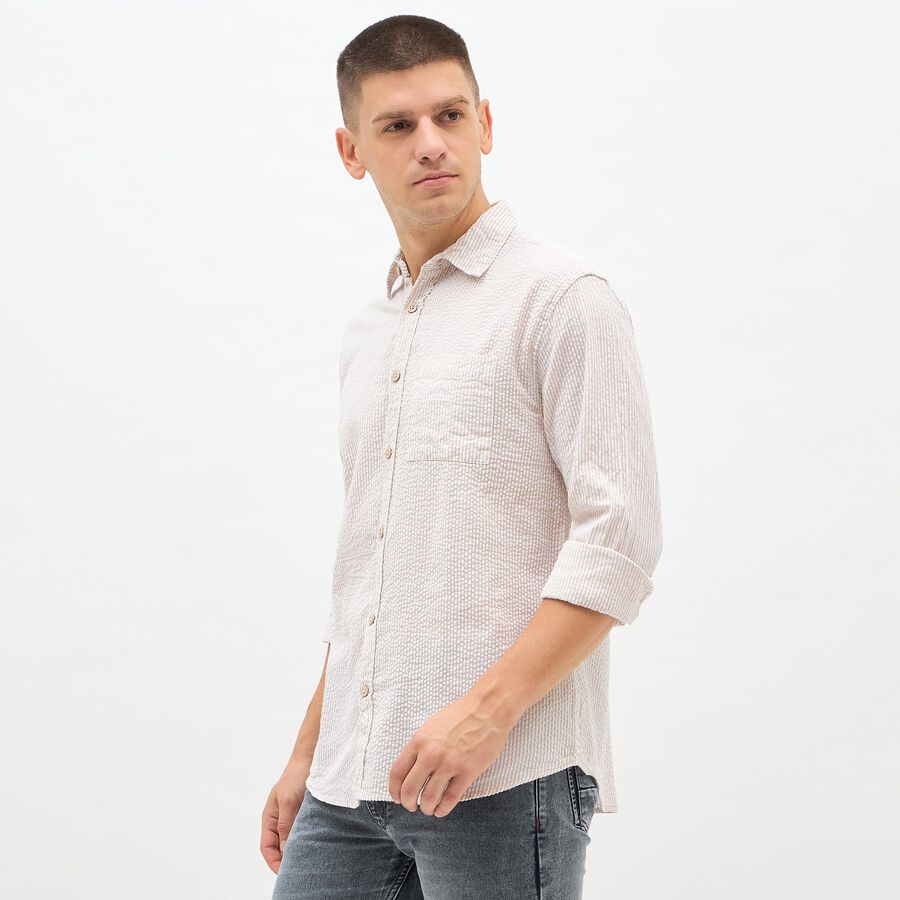 Men's Light Beige Striped Classic Casual Shirt, गहरा पीला, large image number null