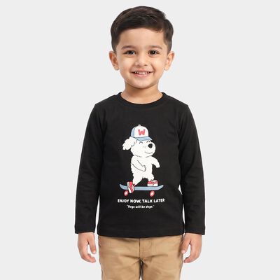 Boys Black Cotton Blend Round Neck Regular Boys T-Shirt
