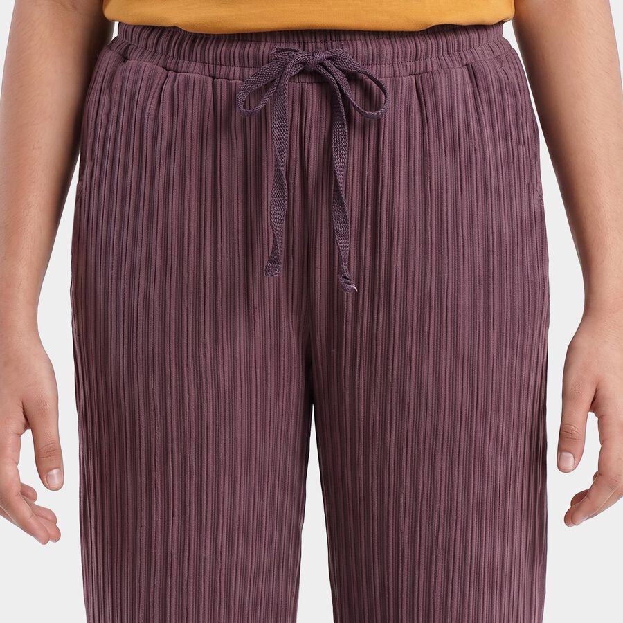 Girls' Lilac Straight Fit Ribbed Drawstring Pyjama, Lilac, large
