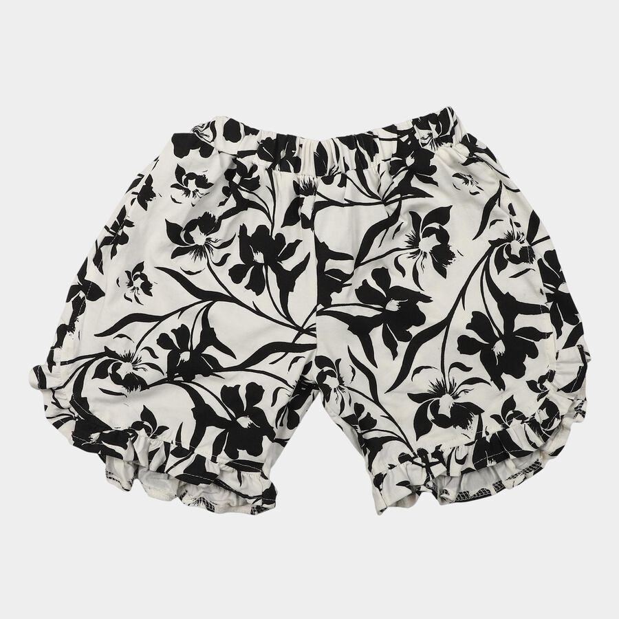 Girls' Black Regular Fit Floral Print Shorts, काला, large