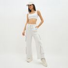 Women's Light Ash Grey Regular Fit Cargo Track Pants, Ecru Melange, small image number null