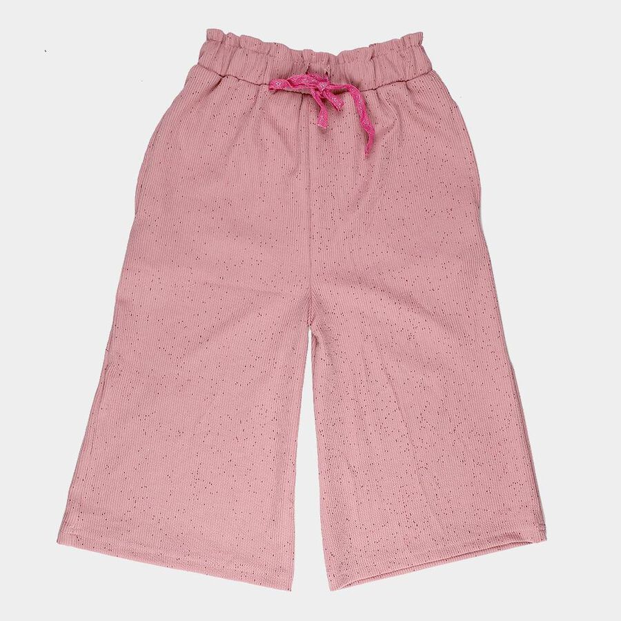 Girls' Pink Slim Fit Solid Capri, गुलाबी, large