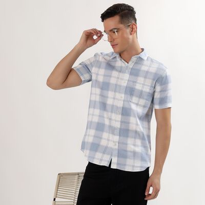 Men's Light Blue Cotton Half Sleeve Classic Casual Shirt