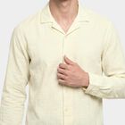 Men's Cream Cotton Camp Collar Shirt, ऑफ व्हाइट, small