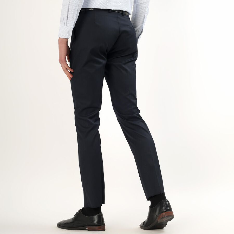 Men's Deep Midnight Navy Slim Fit Flat-Front Formal Trousers, Navy Blue, large