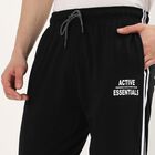 Men's Jet Black Regular Fit Side-Striped Track Pants, काला, small