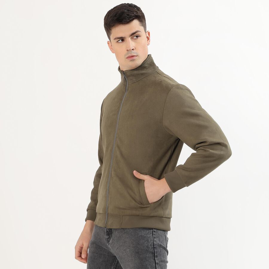Men's Muted Olive High Neck Casual Jacket, ओलिव, large image number null