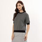Women's Black Cotton Round Neck Geometric Top, Black, small image number null