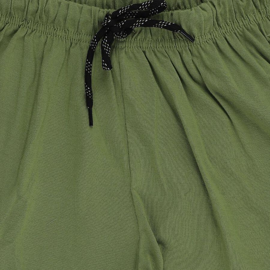 Boys' Olive Regular Fit Embroidered Bermuda Shorts, ओलिव, large