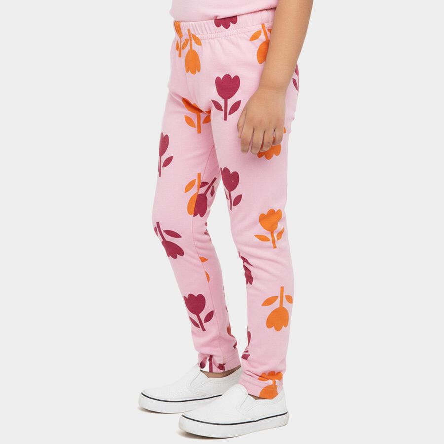Girls' Pink Regular-fit Floral Printed Pyjama, हल्का गुलाबी, large