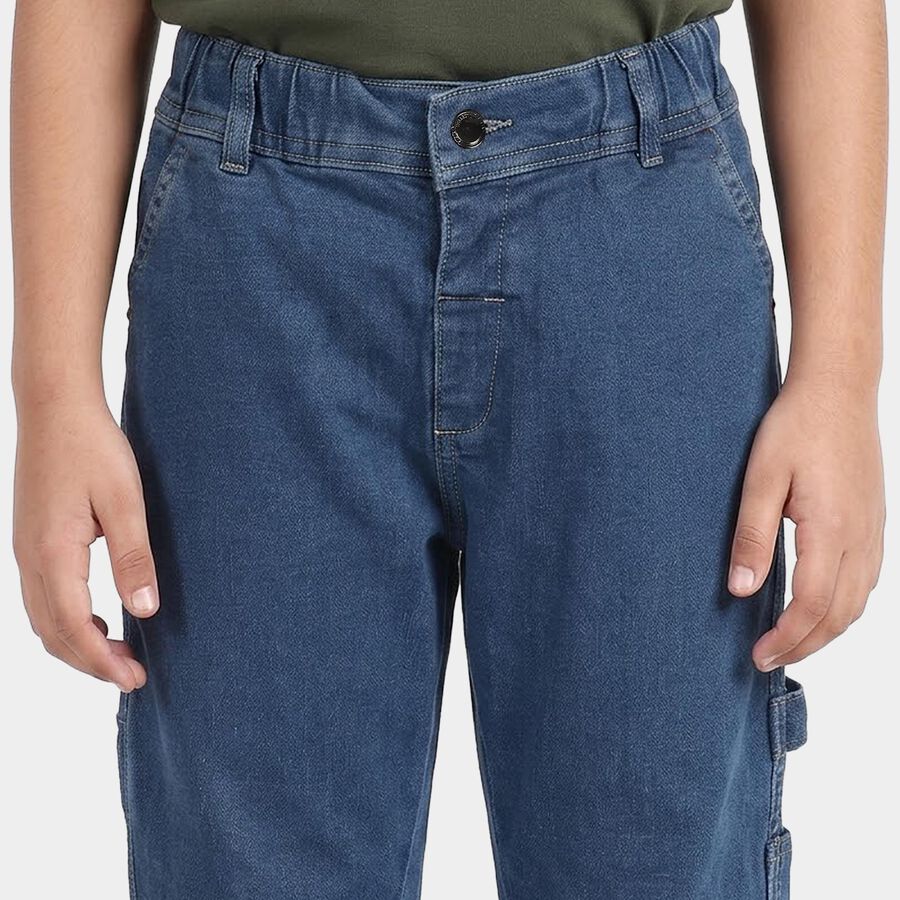 Boys Blue Straight Fit Cargo Jeans, Dark Blue, large
