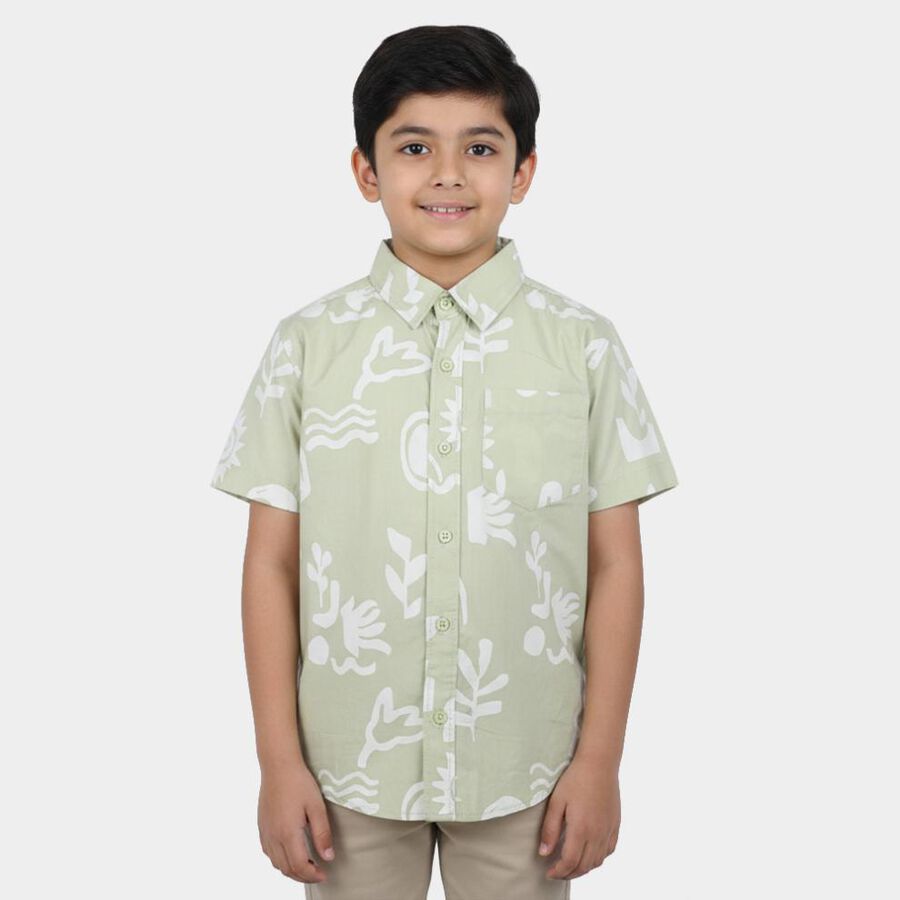 Boys Mint Green Cotton Regular Fit Casual Shirt, Light Green, large