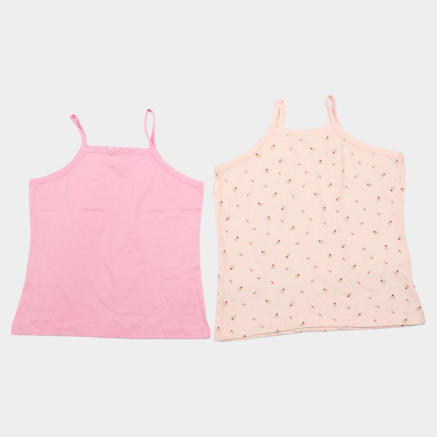 Girls Pink Cotton Square Neck Sleeveless Vest, हल्का गुलाबी, large