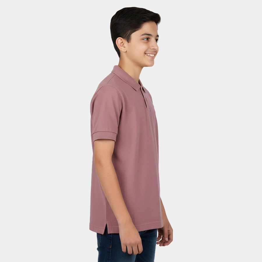 Boys Pink Round Neck Casual T-Shirt, Pink, large