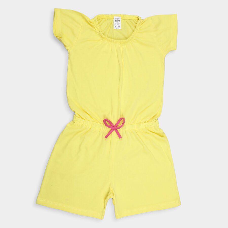 Girls Cotton Solid Jumpsuit, Yellow, large image number null