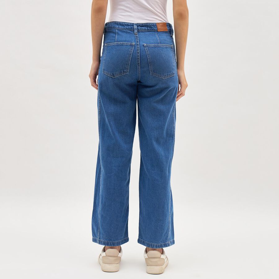 Women's Deep Steel Blue Wide-Leg Jeans, मध्यम नीला, large image number null