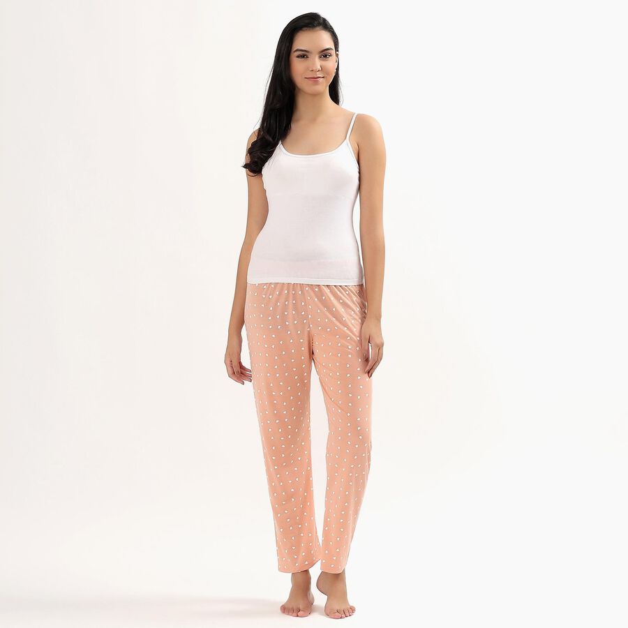 Women's Soft Peach Heart Printed Full-Length Pyjama&nbsp;, Peach, large