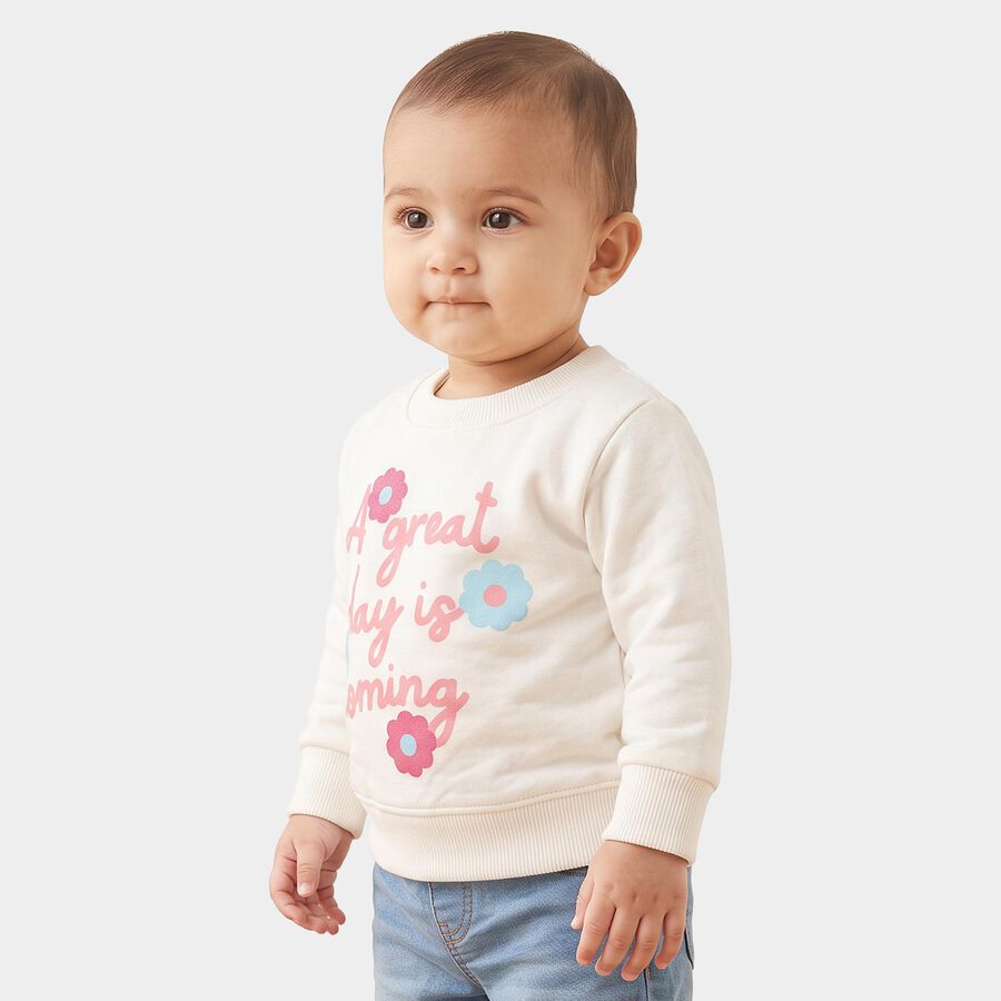 Infants' Cream Crew Neck Pullover Sweatshirt, Off White, large