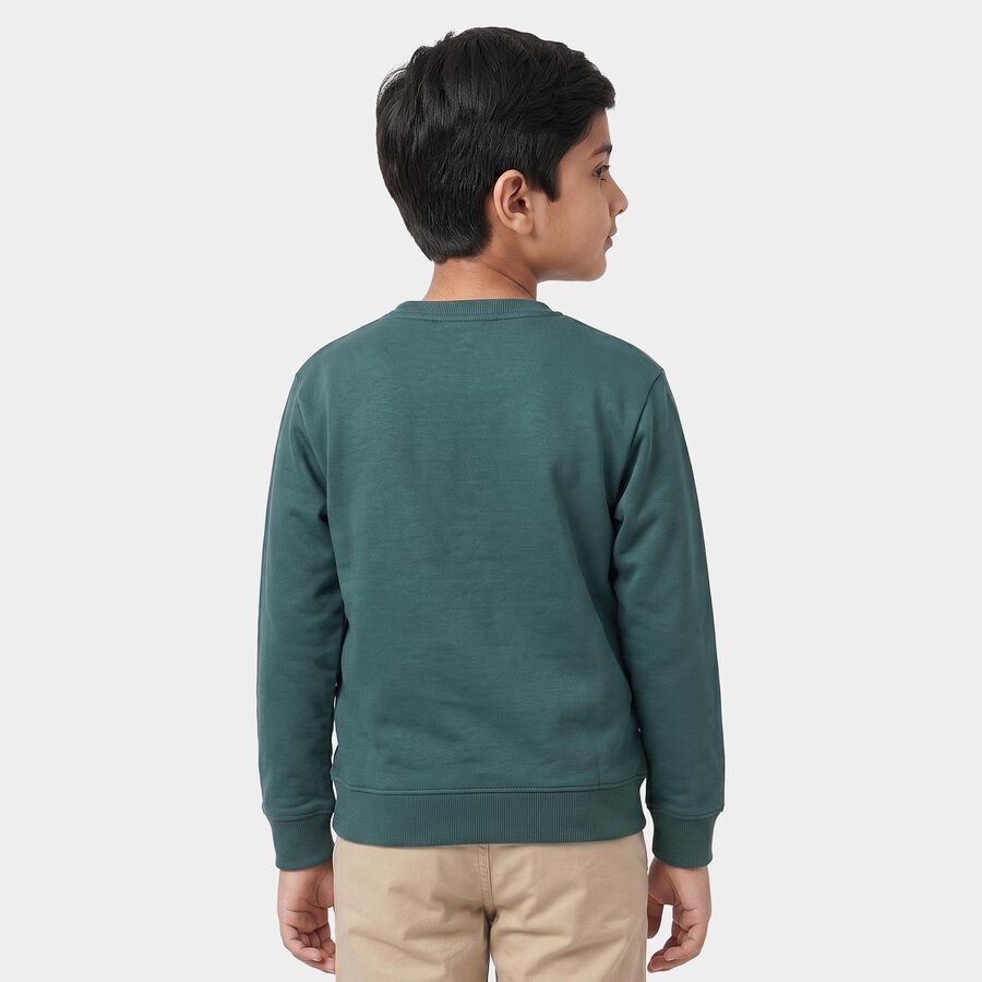 Boys' Teal Crew Neck Graphic Print Sweatshirt, टील ब्लू, large