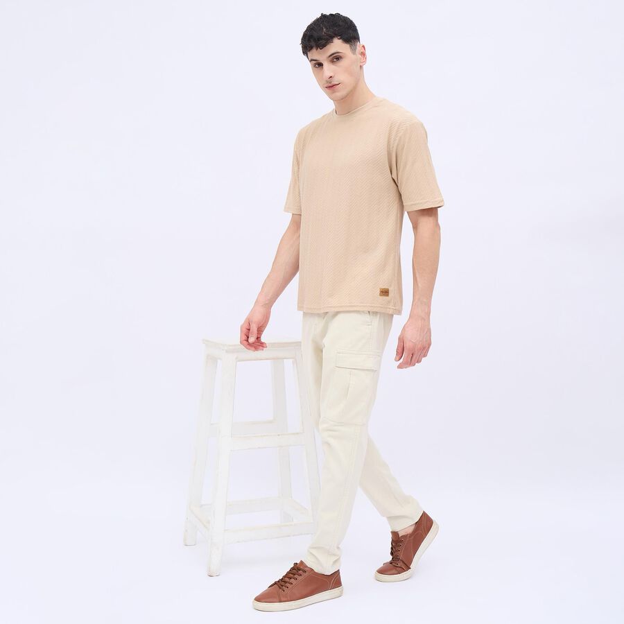 Men's Light Beige Round Neck Casual T-Shirt, गहरा पीला, large image number null
