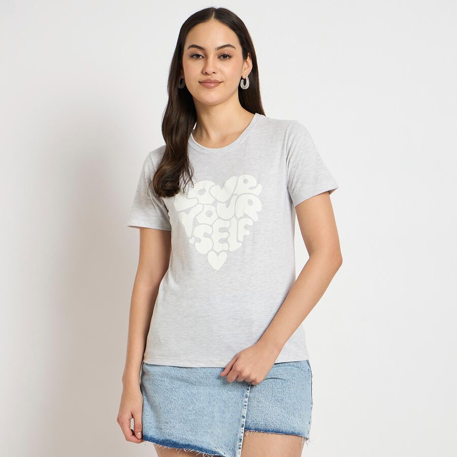 Ladies' Round Neck T-Shirt , मिश्रित हल्का ग्रे, large image number null