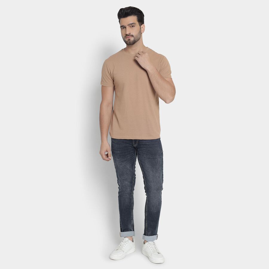 Men's Round Neck Half Sleeves T-Shirt , Beige, large image number null