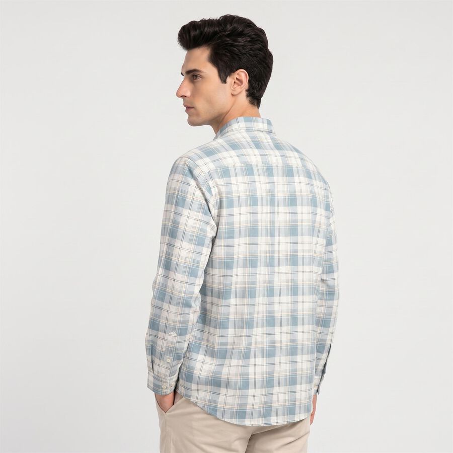 Men's Blue Cotton Casual Shirt, मध्यम नीला, large