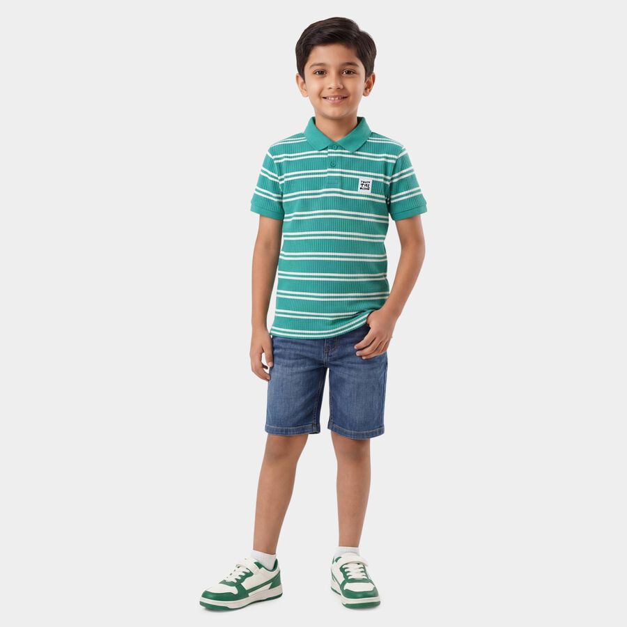 Boys Dark Green Round Neck Casual T-Shirt, Dark Green, large